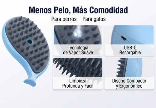 Cepillo vapor para mascota (celeste)