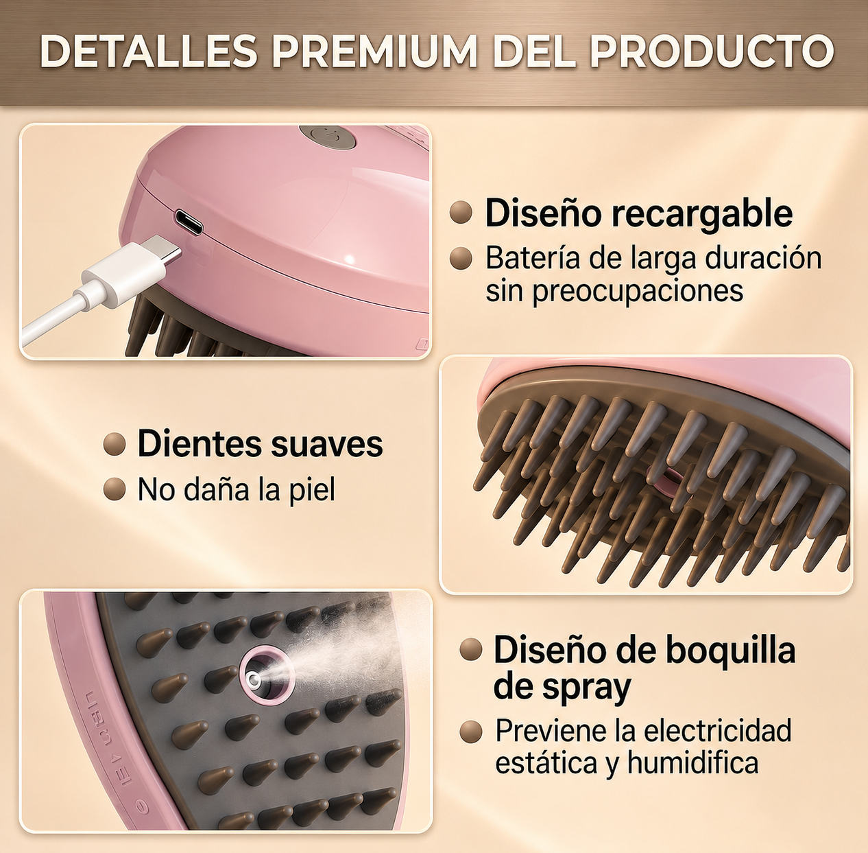 Cepillo vapor para mascota (rosa)