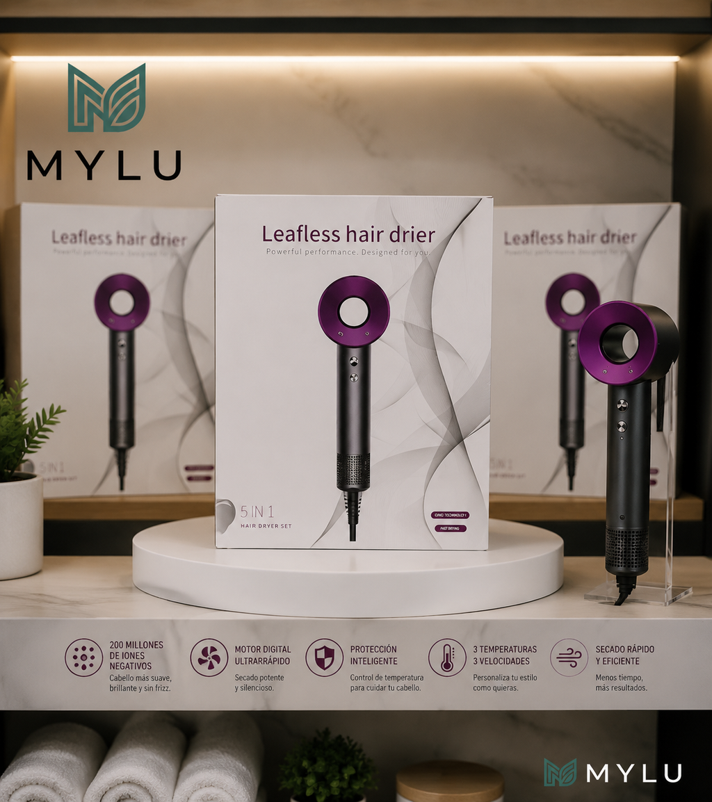 Secador iónico tipo dyson con accesorios