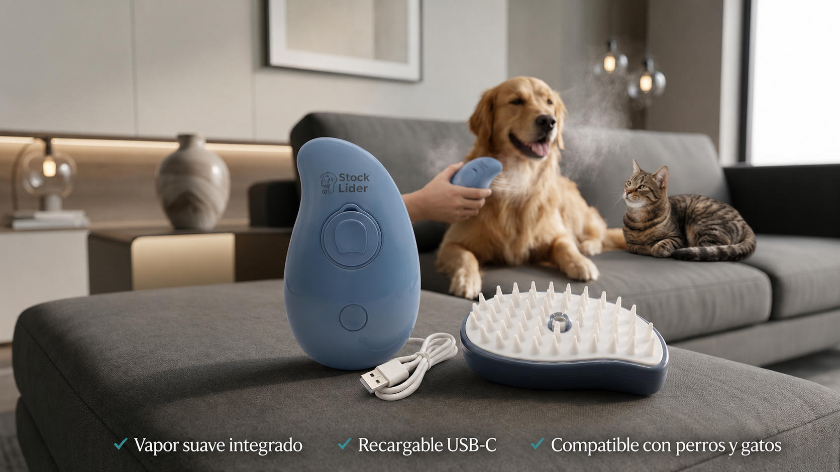 Cepillo vapor para mascota (celeste)